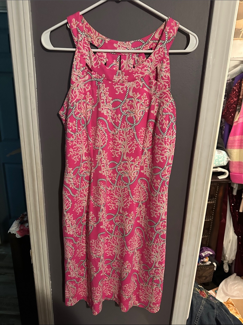 Lulu's Hot Pink and Cream Printed Midi Dress
